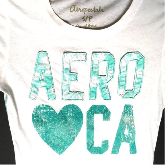 💕3/25💕White & Aqua Aeropostale Cali Tee - Picture 3 of 9